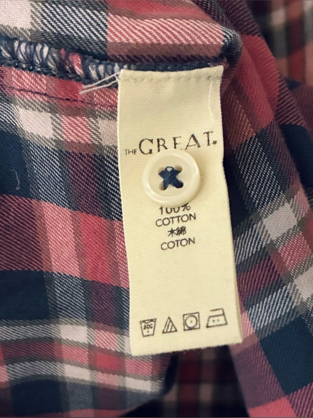 THE GREAT. Plaid Button Down Shirt Pink Navy Check Size XS / S - Picture 5 of 5